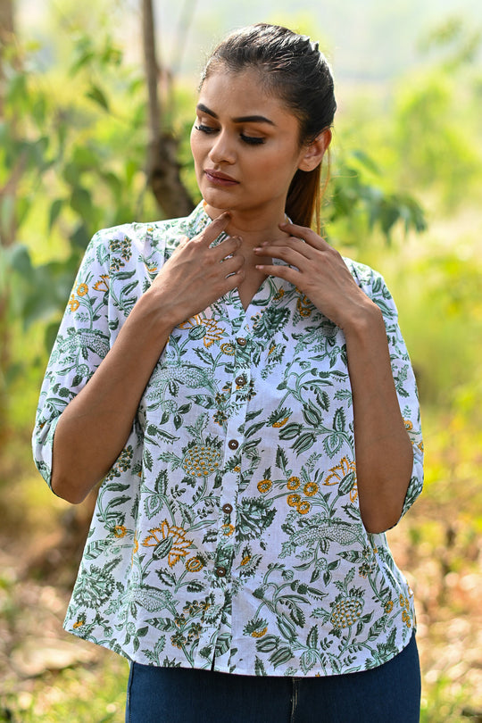 Elina Hi-Low Block Print Shirt