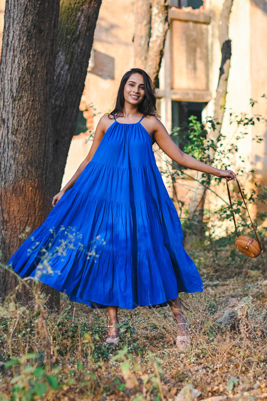 Rose Tiered Maxi Dress - Blue