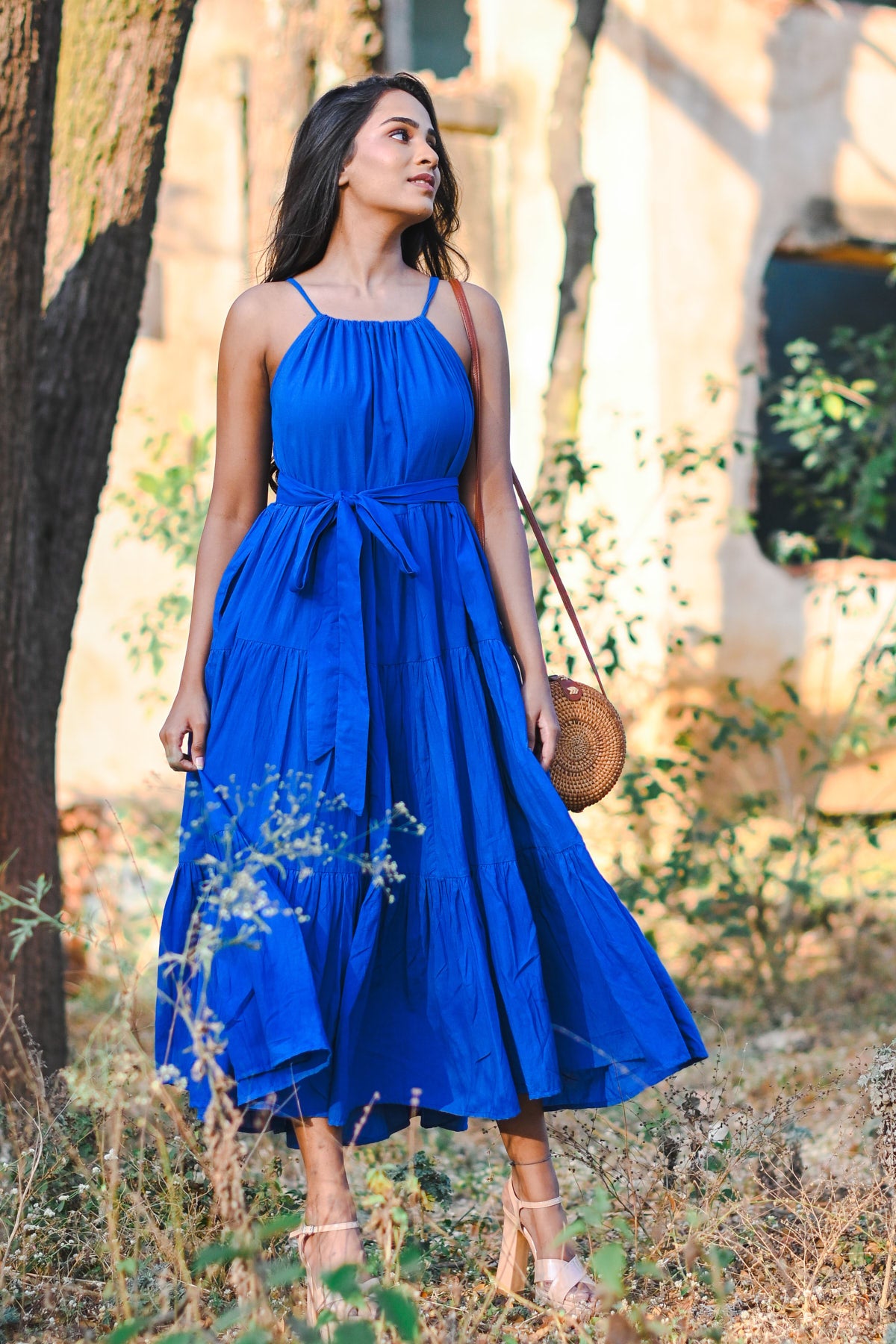 Rose Tiered Maxi Dress - Blue