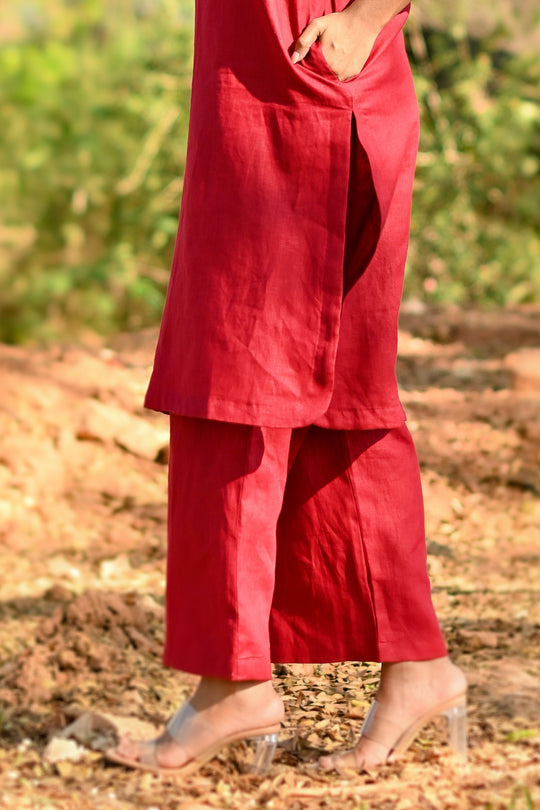 Debbie Cropped Linen Pants - Maroon