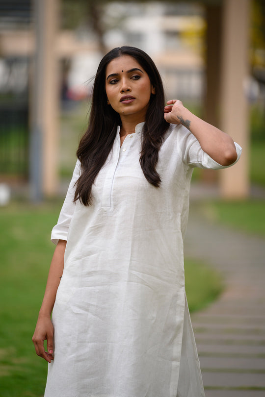 Lea White Linen Basic Kurta