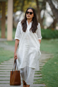 Lea Linen White Kurta and Pants - Set