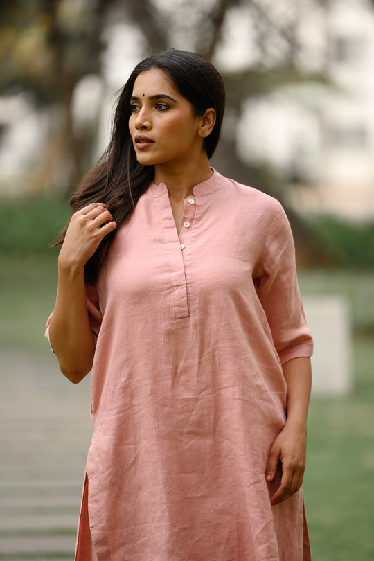 Lea Linen Kurta - Blush