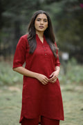 Thea Linen Kurta - Maroon