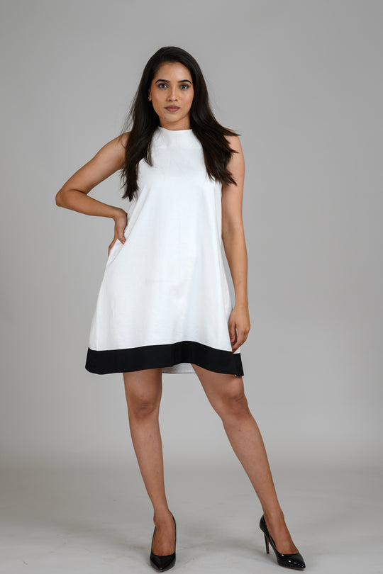 Krista White halter neck Fleece dress for winter
