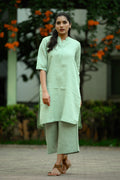 Lea Linen Sage Green Kurta and Pants - Set