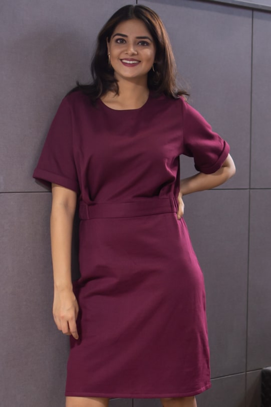 Ruby Maroon Warm Dress front view