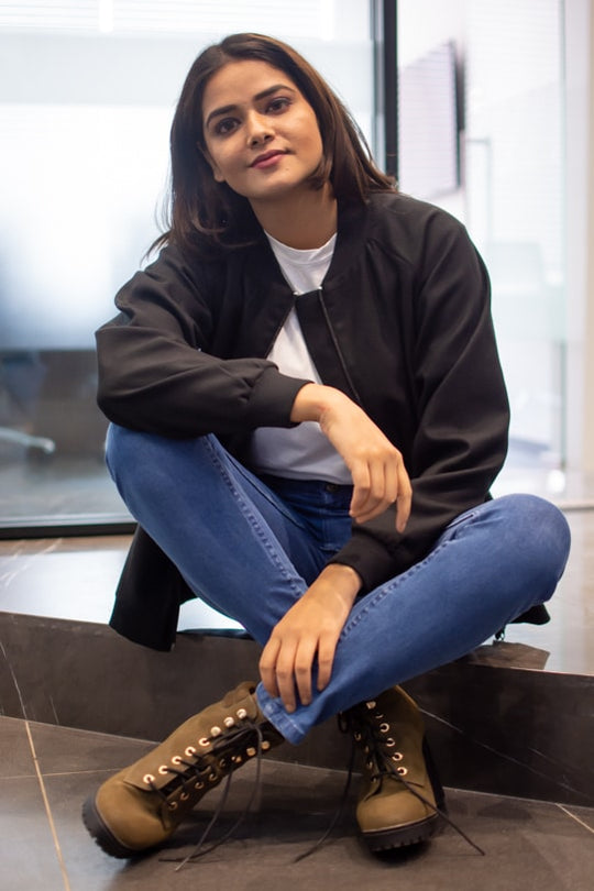 Brooke Black Twill Bomber Jacket