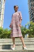 Emily Handloom Ikat Shift Dress - Grey/Pink-front view-2