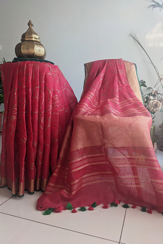 Falguni Lotus All-over Print Cotton Linen Saree