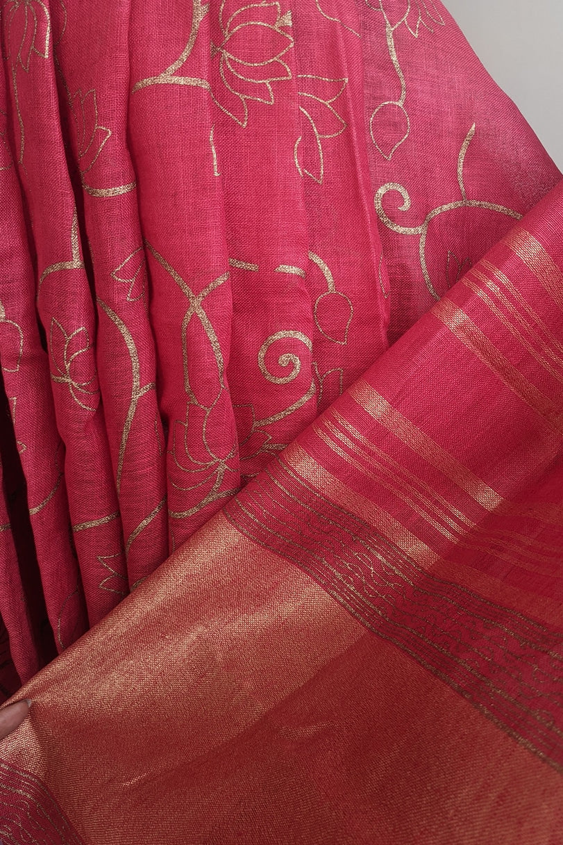 Falguni Lotus All-over Print Cotton Linen Saree
