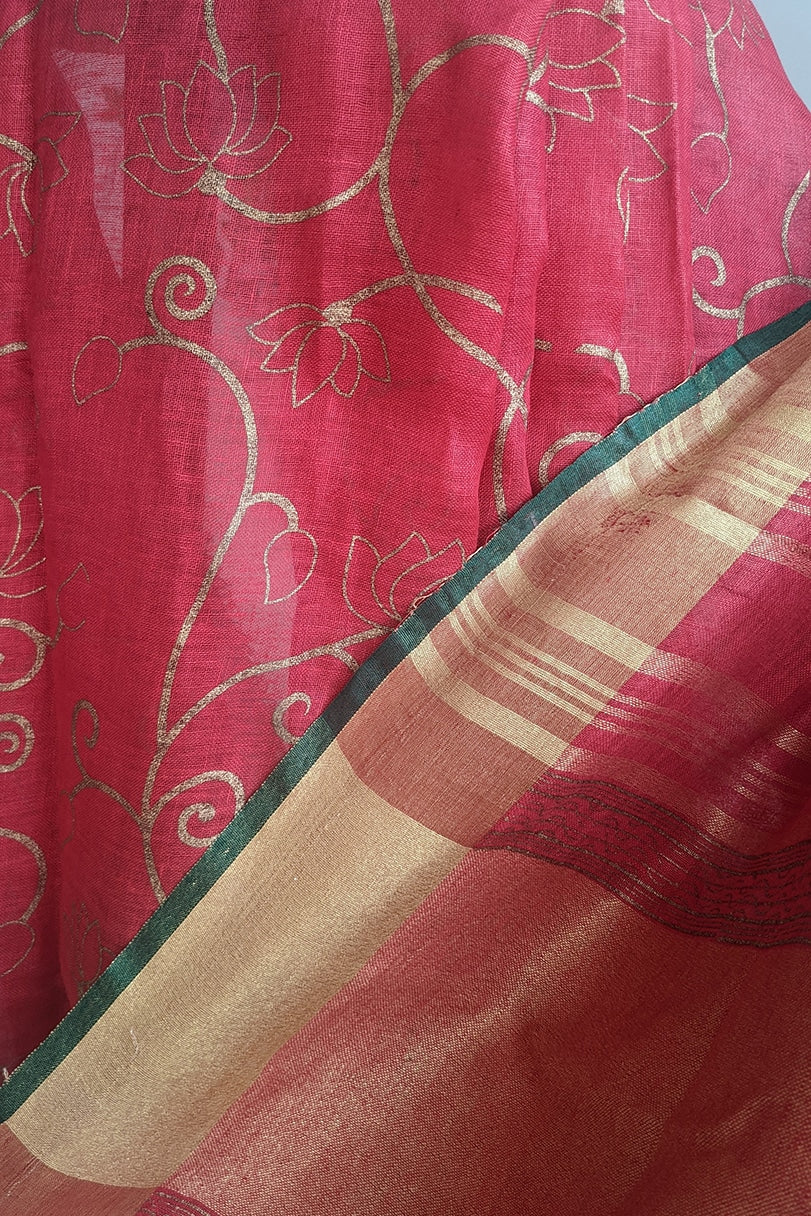 Falguni Lotus All-over Print Cotton Linen Saree