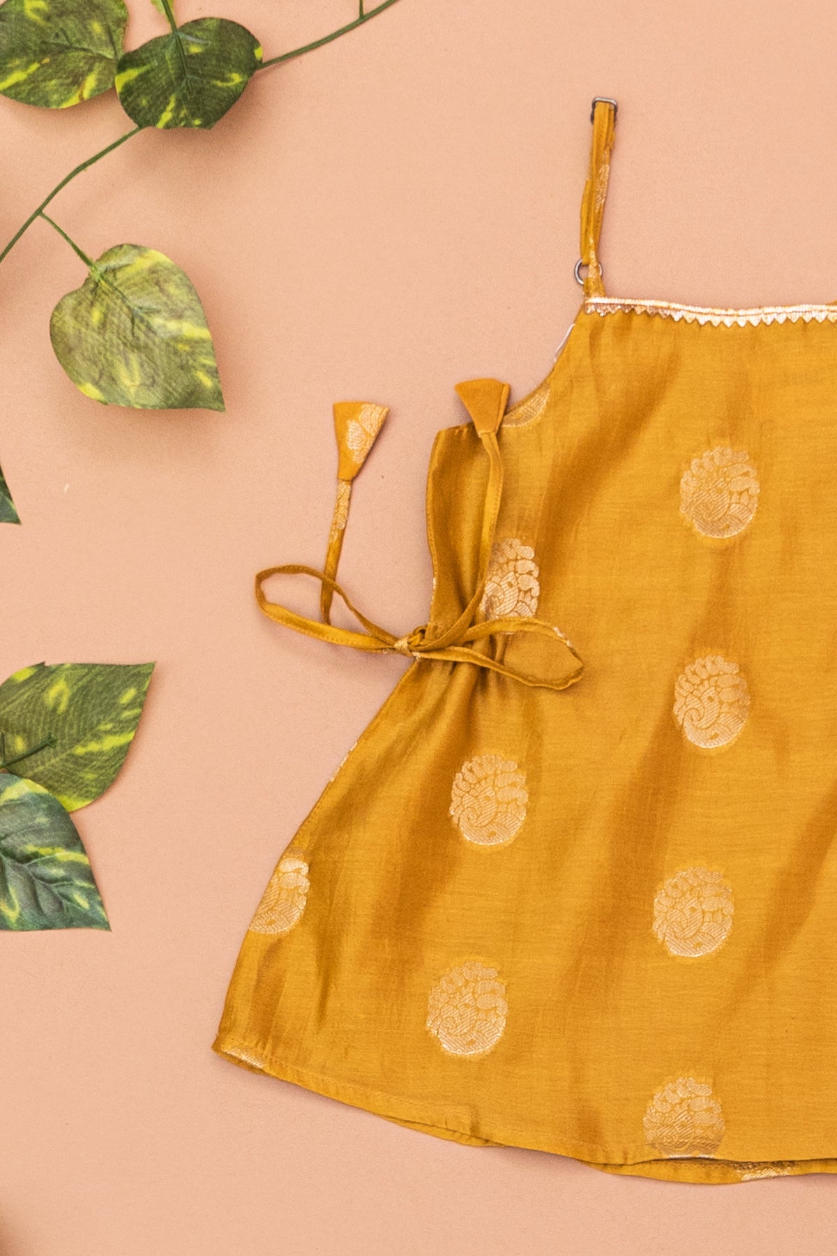 Kiki Mustard Chanderi  Silk Lehenga Set - Girls