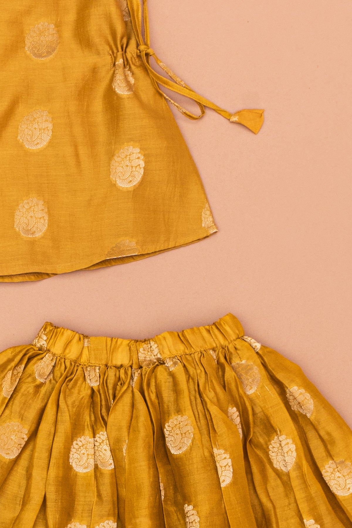 Kiki Mustard Chanderi  Silk Lehenga Set - Girls