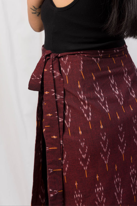 Liv Handloom Ikat Wrap Skirt - Maroon