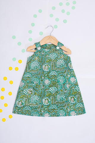 Boba Green Block Print Dress for Kids