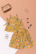 Kiki Yellow Block Print Lehenga Set - Girls