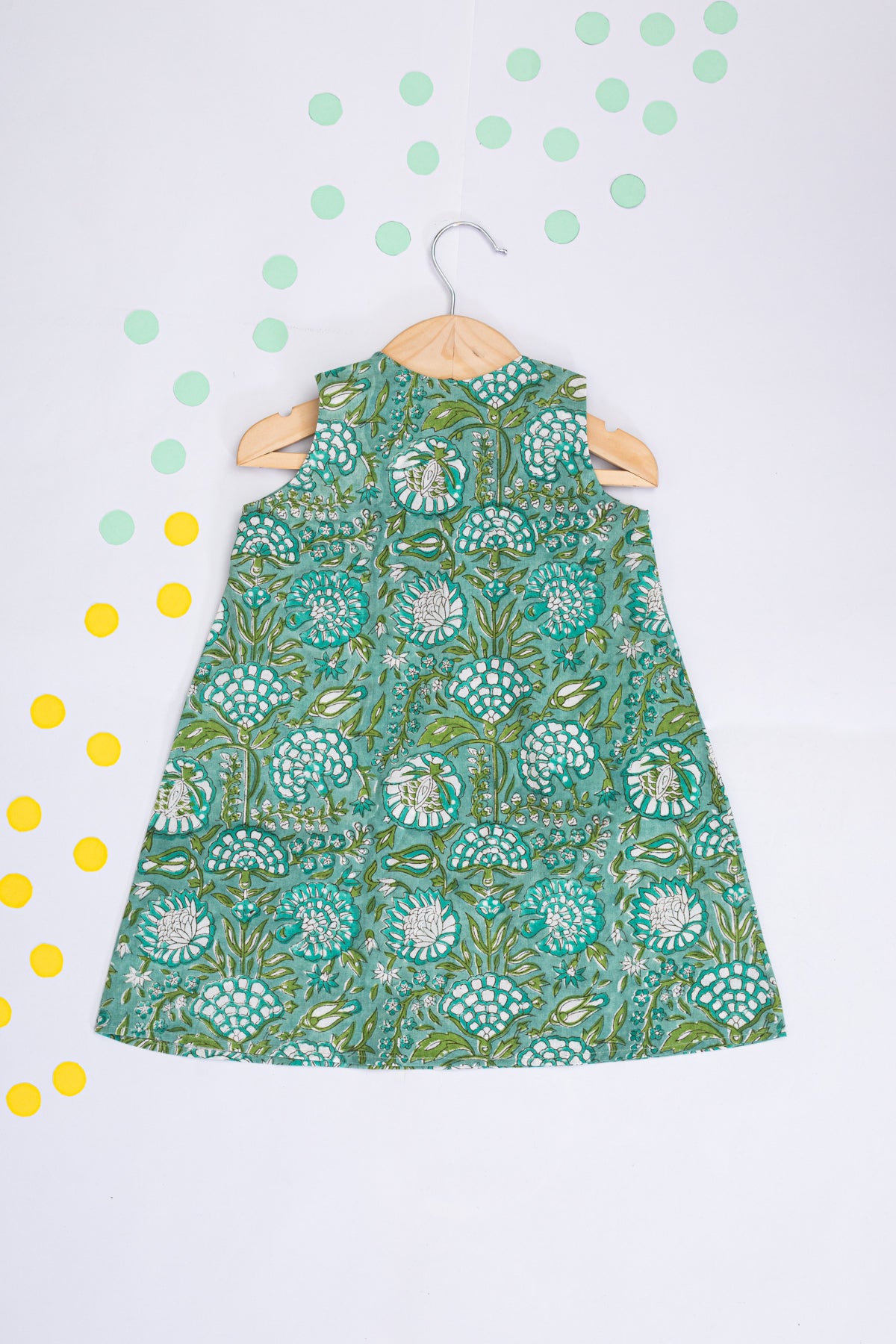 Boba Green Block Print Dress for Kids