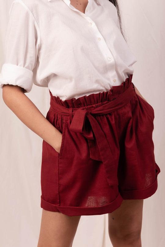 Zane Paperbag Shorts - Maroon