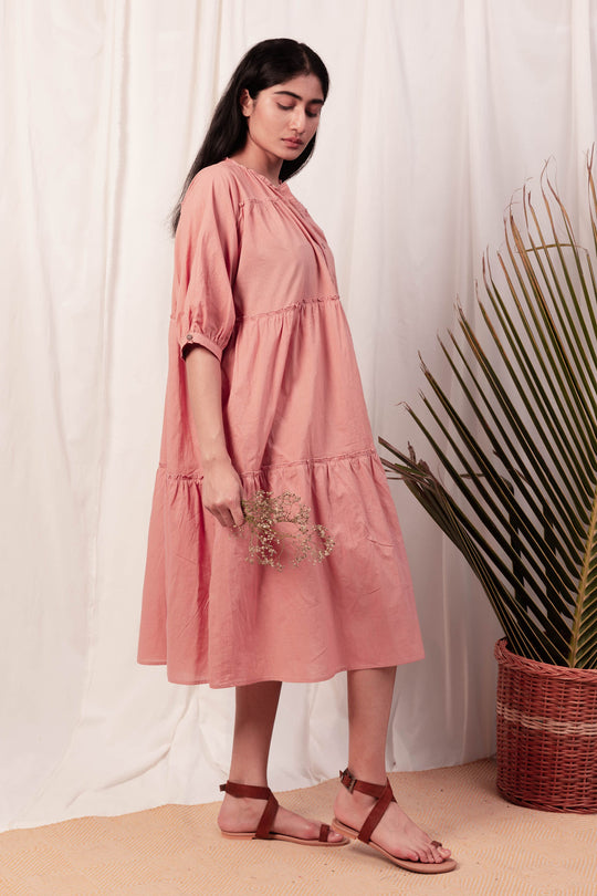 Coco Peasant Shirt Dress - Pink