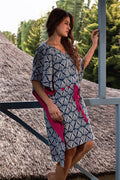 Ira Block-printed Indigo Kaftan Dress
