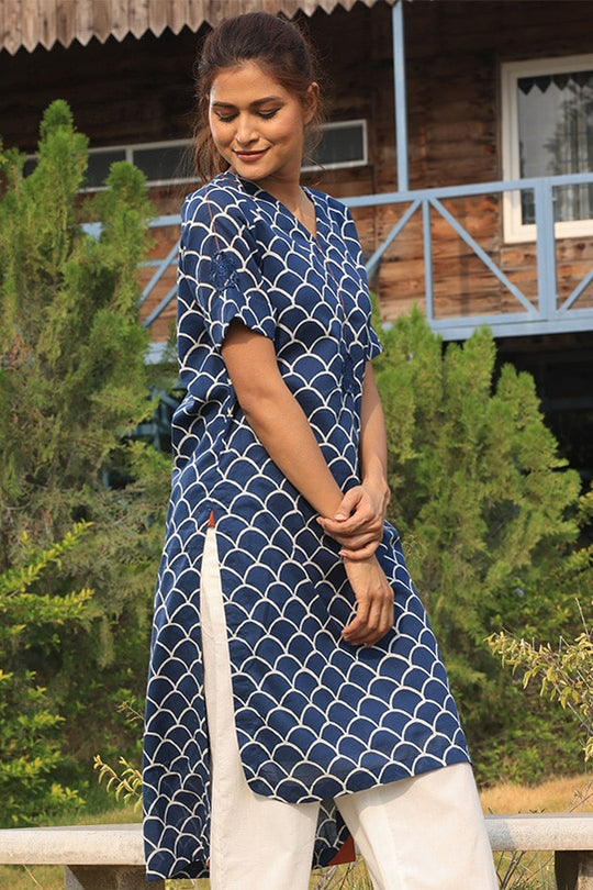 Chelsea Indigo Shell Print Kurta