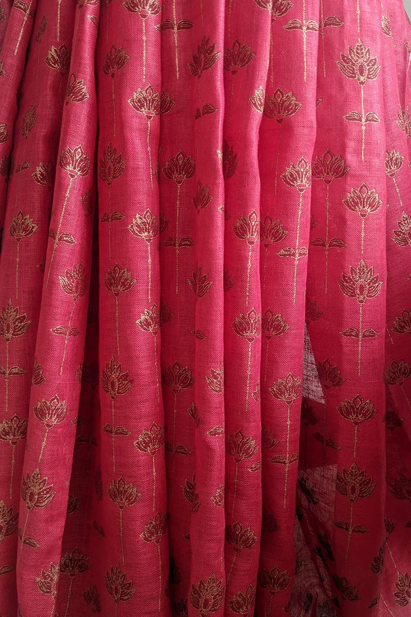 Manya Lotus-stem Two-tone Printed Cotton Linen Saree