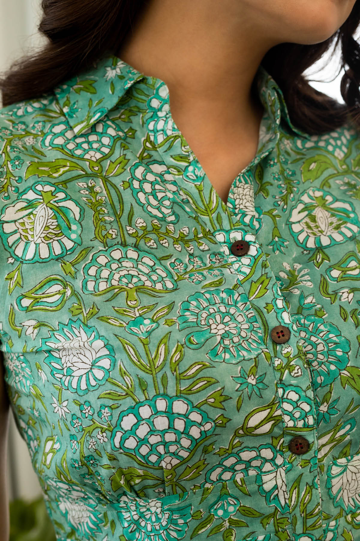 Emery Block Print Belt Waisted Shirt Dress - Green