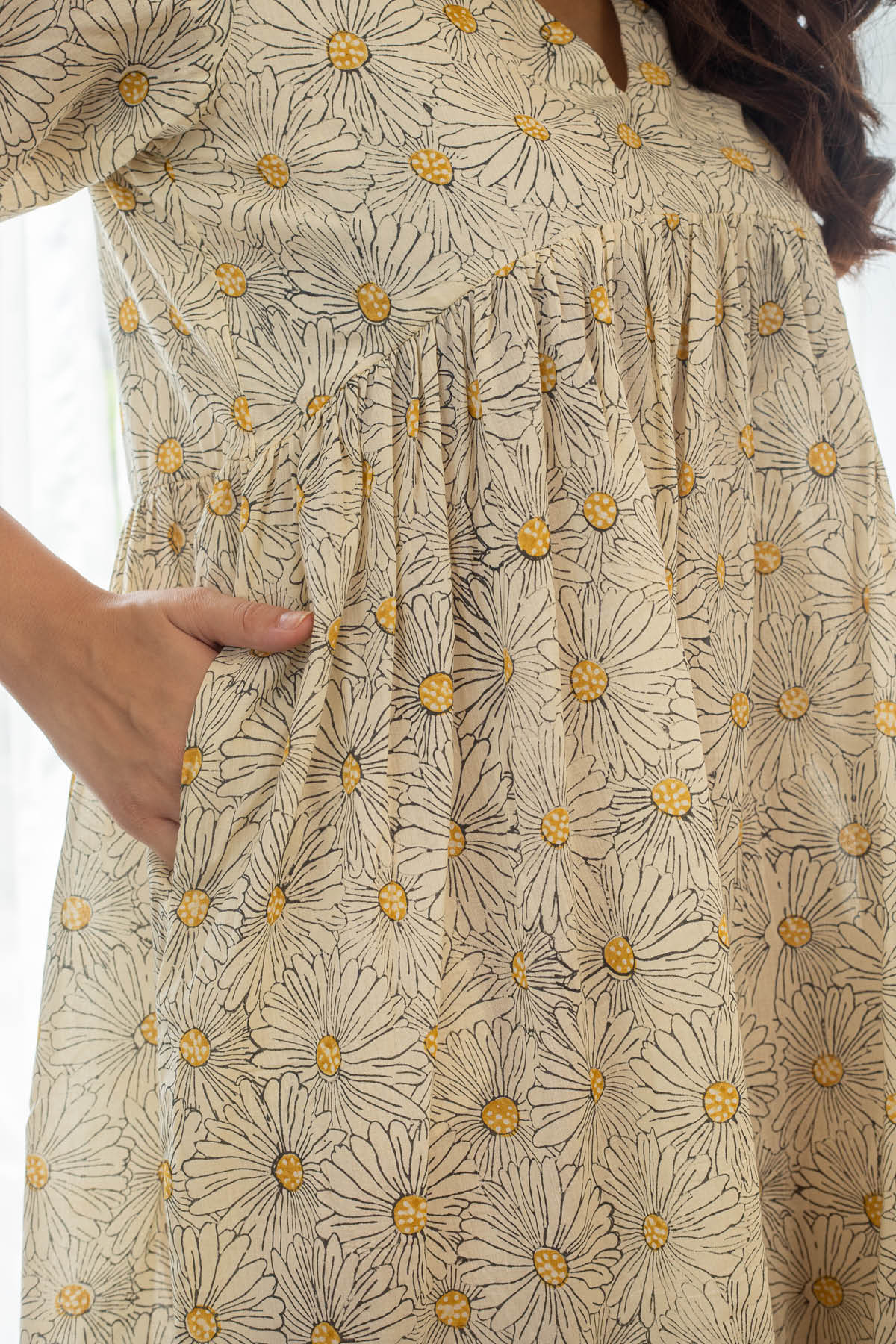 Aashi Short Flared Sunflower Block Print Tunic