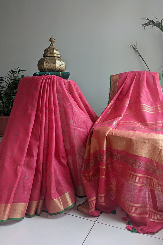 Triya Batik Printed Cotton Linen Saree