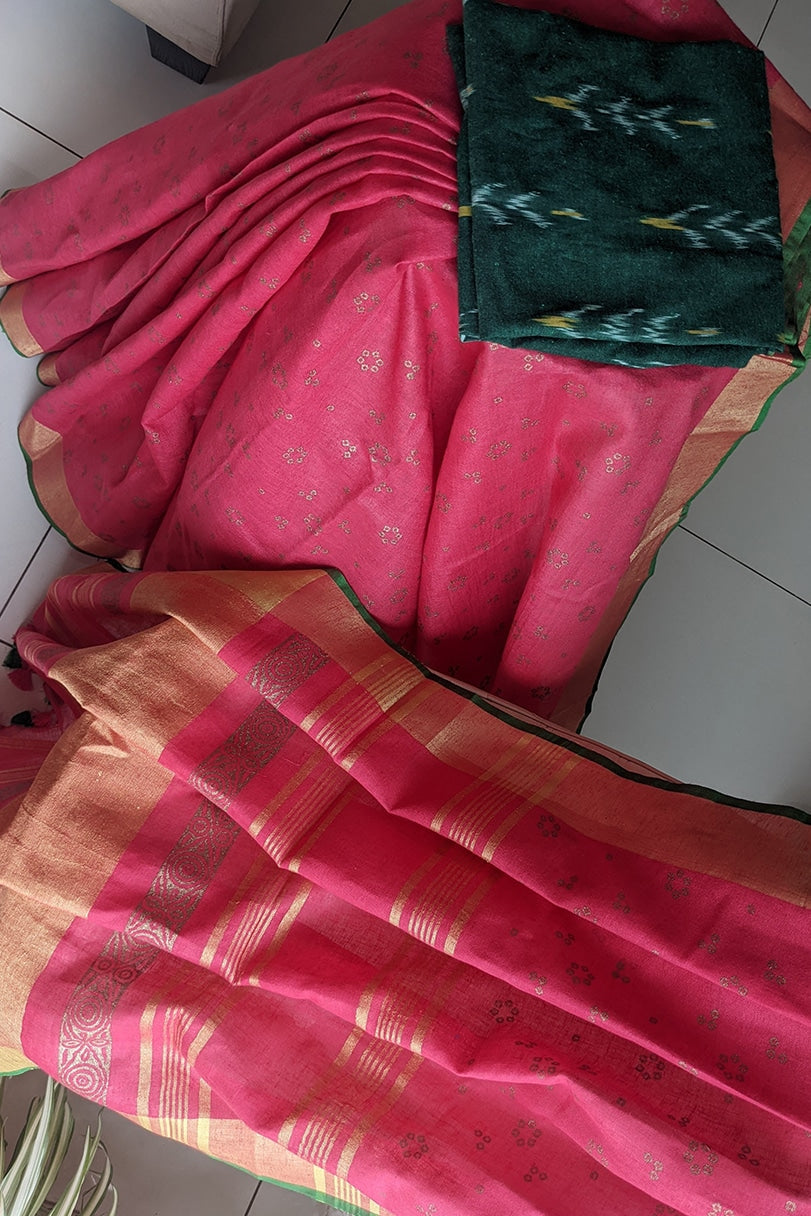 Triya Batik Printed Cotton Linen Saree