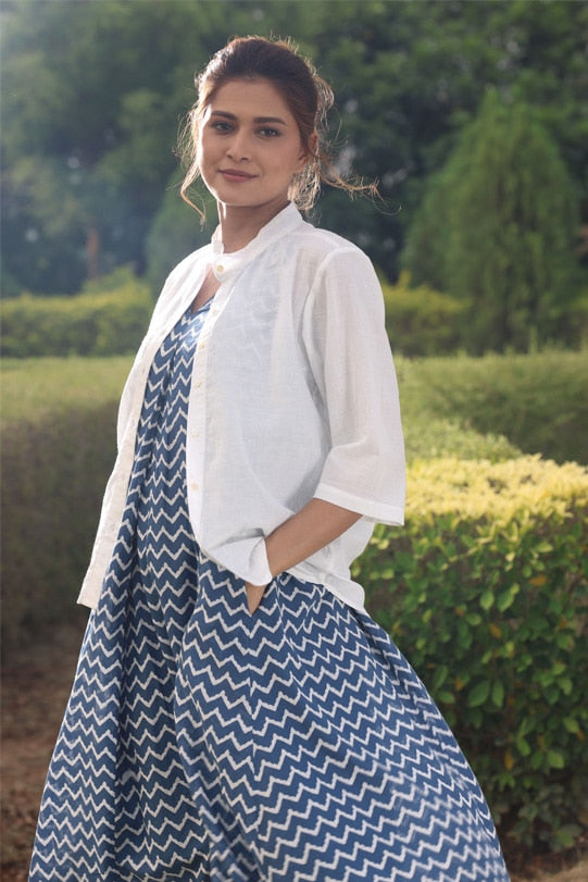 Blair Waves Maxi Dress and Ivory Shirt Set - Blue