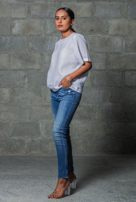 Naomi Boxy White Linen Top
