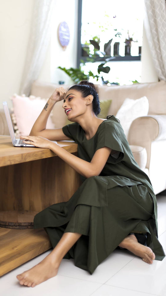 Zarna Cotton Linen Kurta - Deep Green