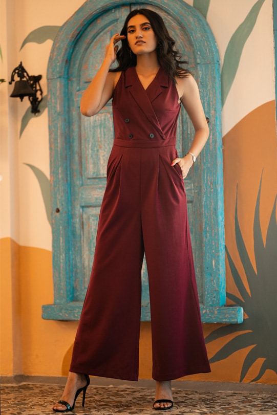 Zoe Burgundy Double Breasted Jumpsuit
