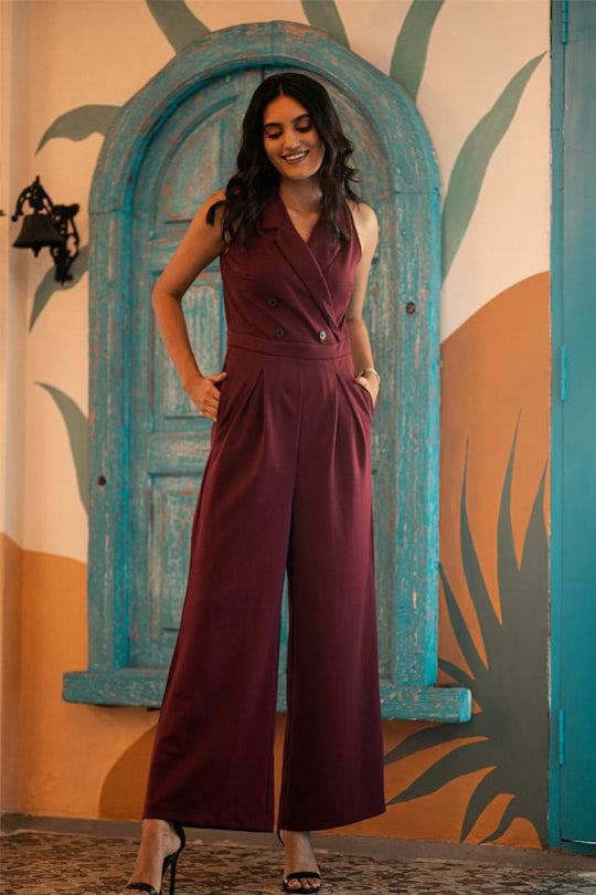 Zoe Double Breasted Jumpsuit - Red