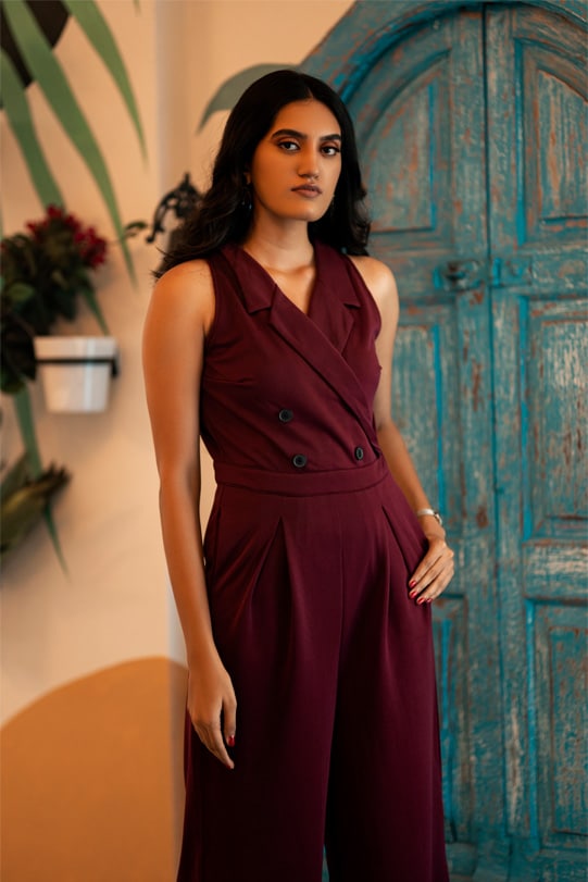 Zoe Burgundy Double Breasted Jumpsuit