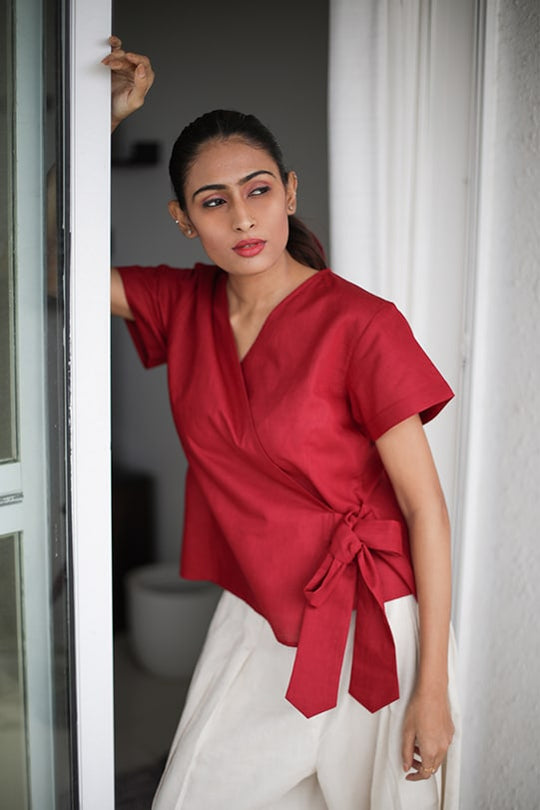 Aaral Wrap Top - Maroon