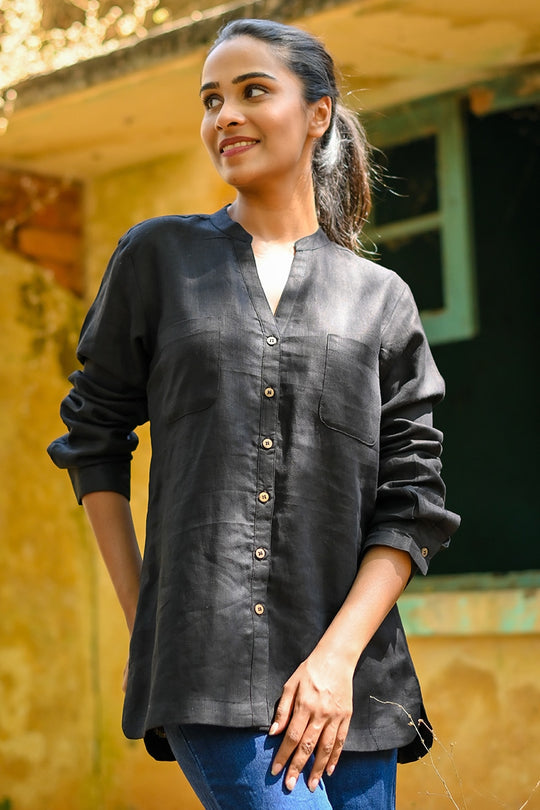 Millie Linen Boxy Shirt - Black
