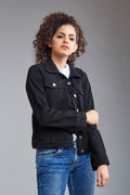 Zoe Jet Black Denim Jacket front view