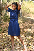 Sanya Navy Cotton Linen Lace Yoke Dress