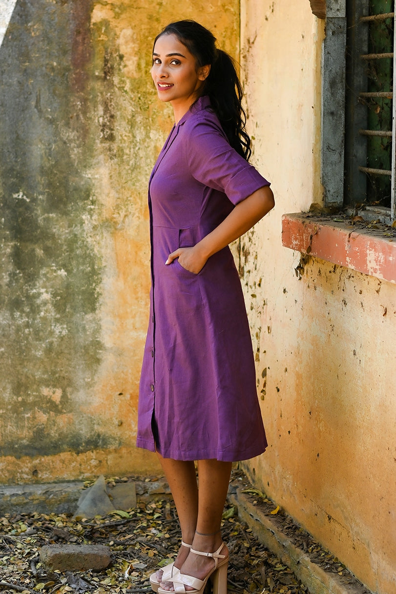 Petunia Purple Lapel Collar Shirt Dress