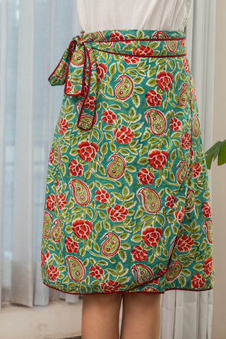Liv Block Print Wrap Skirt - Green