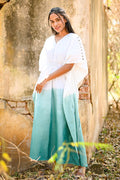 Basil Cotton Silk Teal Ombre Maxi Kaftan