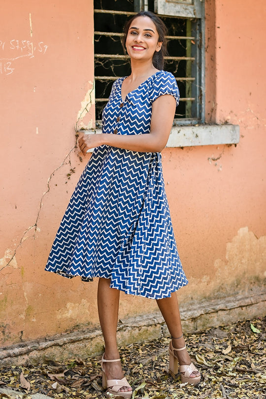 Eula Block Print Buttoned Tunic - Indigo